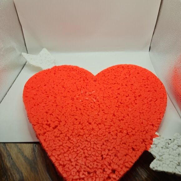 Vtg Melted Plastic Popcorn Heart Valentines Day Decoration 17" White Arrow - Picture 7 of 16